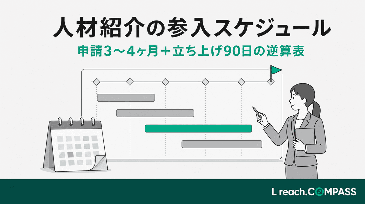 人材紹介の参入スケジュール|申請3〜4ヶ月+立ち上げ90日の逆算表